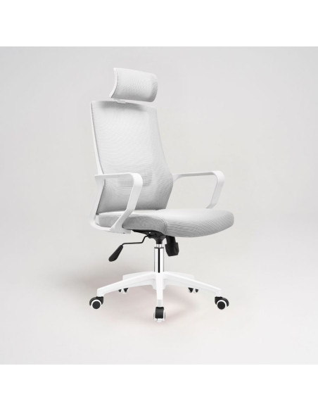 Poltrona ufficio Ica con schienale in rete e poggiatesta regolabile colore bianco - Kallea