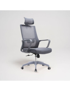 Poltrona ufficio Ica con schienale in rete e poggiatesta regolabile colore grigio - Kallea