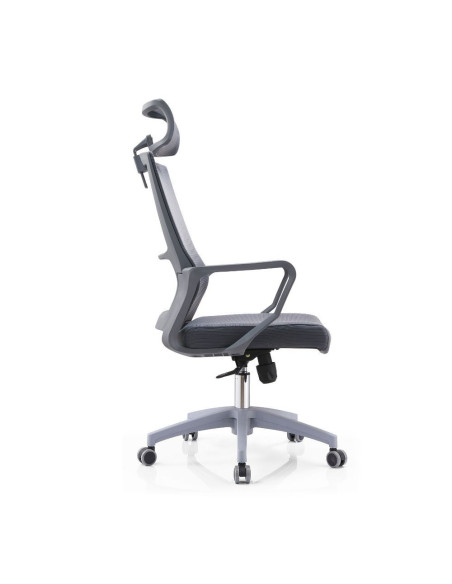 Poltrona ufficio Ica con schienale in rete e poggiatesta regolabile colore grigio - Kallea