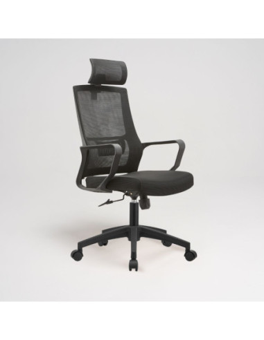 Poltrona ufficio Ica con schienale in rete e poggiatesta regolabile colore nero - Kallea