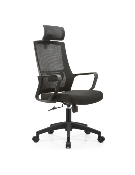 Poltrona ufficio Ica con schienale in rete e poggiatesta regolabile colore nero - Kallea