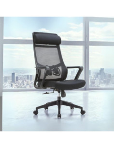 Poltrona ufficio Pasco con schienale in rete alto e reclinabile colore nero - Kallea
