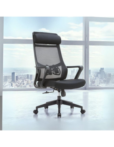 Poltrona ufficio Pasco con schienale in rete alto e reclinabile colore nero - Kallea