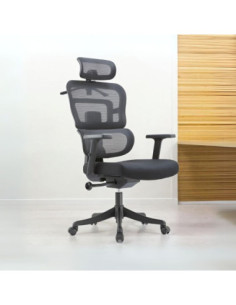 Poltrona ufficio Pumo con schienale in rete e poggiatesta regolabile colore nero - Kallea