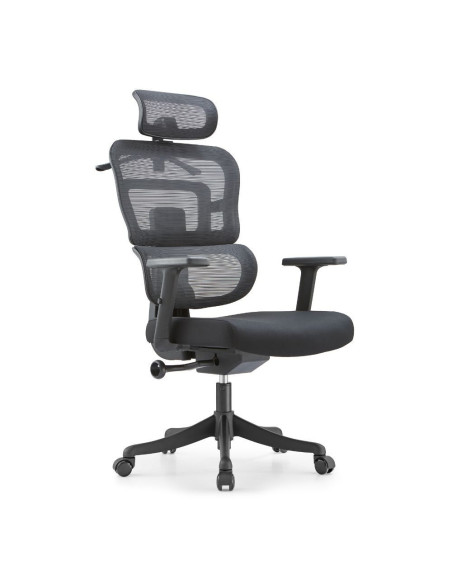 Poltrona ufficio Pumo con schienale in rete e poggiatesta regolabile colore nero - Kallea