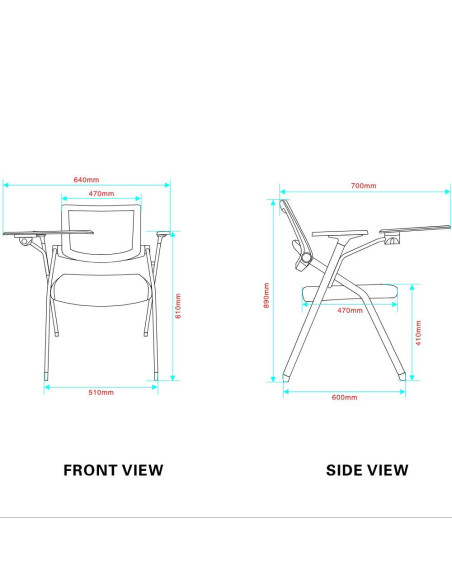 Sedia ufficio Loreto con tavolino ribaltabile, gambe in acciaio cromato e schienale in rete colore nero - Kallea