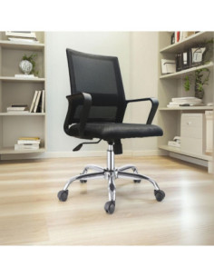 Poltrona da ufficio C8350 con schienale in rete colore nero con base cromata - Kallea