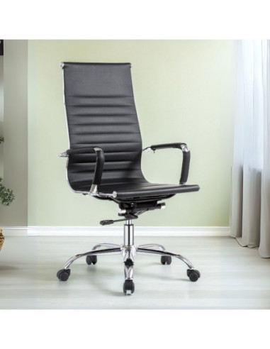 Poltrona per ufficio CR552H in pvc colore nero con base cromata - Kallea