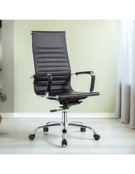 Poltrona per ufficio CR552H in pvc colore nero con base cromata - Kallea