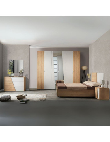 Camere da letto Fadri colore calce grigio chiaro e rovere miele - Kallea