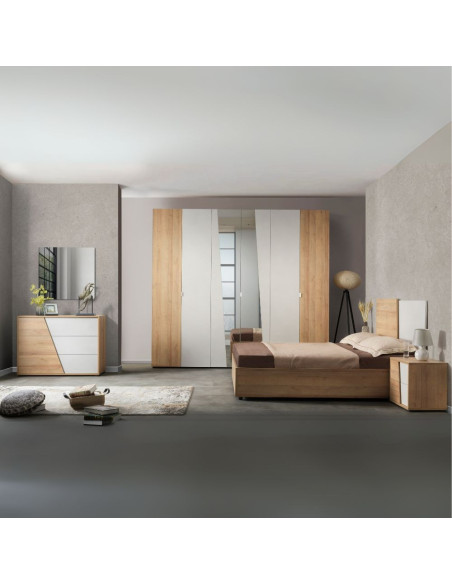 Camere da letto Fadri colore calce grigio chiaro e rovere miele - Kallea