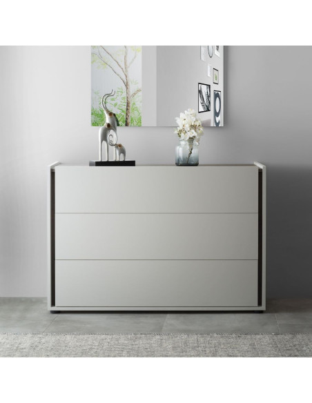 Camera da letto Mirelle colore grigio perla e ossido grigio scuro con armadio 6 ante a specchi e letto contenitore - Kallea