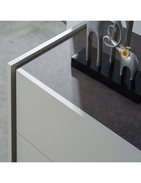 Camera da letto Mirelle colore grigio perla e ossido grigio scuro con armadio 6 ante a specchi e letto contenitore - Kallea