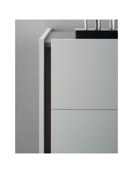 Camera da letto Mirelle colore grigio perla e ossido grigio scuro con armadio 6 ante a specchi e letto contenitore - Kallea