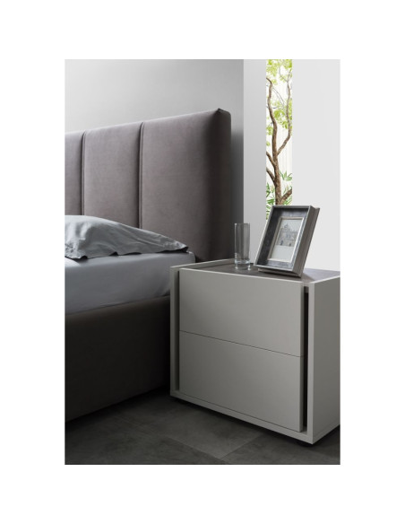 Camera da letto Mirelle colore grigio perla e ossido grigio scuro con armadio 6 ante a specchi e letto contenitore - Kallea