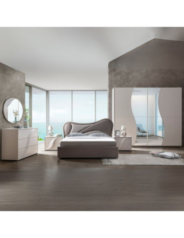 Camera da letto Blegina colore cashmere con armadio 2 ante scorrevoli e letto matrimoniale imbottito - Kallea