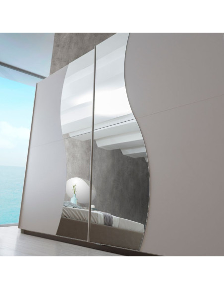 Camera da letto Blegina colore cashmere con armadio 2 ante scorrevoli e letto matrimoniale imbottito - Kallea