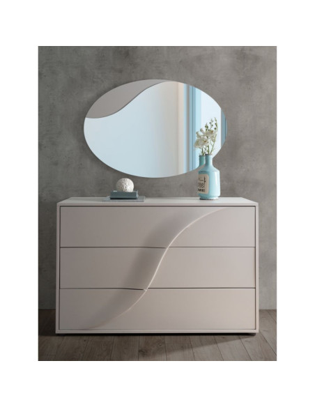 Camera da letto Blegina colore cashmere con armadio 2 ante scorrevoli e letto matrimoniale imbottito - Kallea