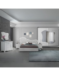 Camera da letto Marsida colore bianco larice con armadio 2 ante scorrevoli con serigrafia glitter - Kallea