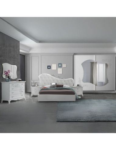 Camera da letto Marsida colore bianco larice con armadio 2 ante scorrevoli con serigrafia glitter - Kallea