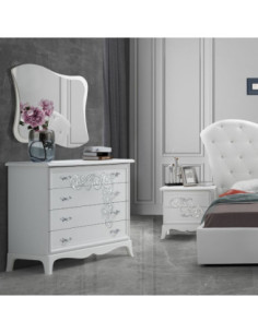 Camera da letto Marsida colore bianco larice con armadio 2 ante scorrevoli con serigrafia glitter - Kallea 2