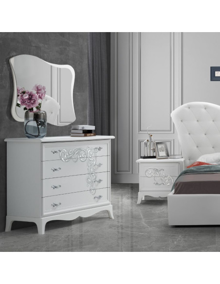 Camera da letto Marsida colore bianco larice con armadio 2 ante scorrevoli con serigrafia glitter - Kallea