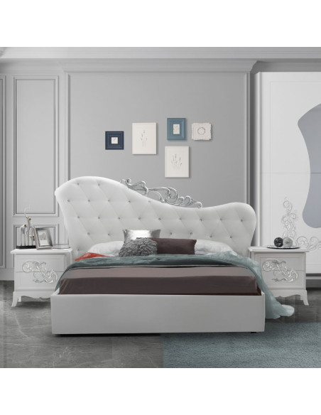 Camera da letto Marsida colore bianco larice con armadio 2 ante scorrevoli con serigrafia glitter - Kallea