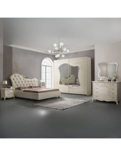 Camera da letto Marsida colore beige con armadio 2 ante scorrevoli con serigrafia - Kallea