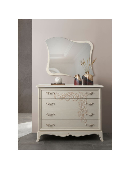 Camera da letto Marsida colore beige con armadio 2 ante scorrevoli con serigrafia - Kallea