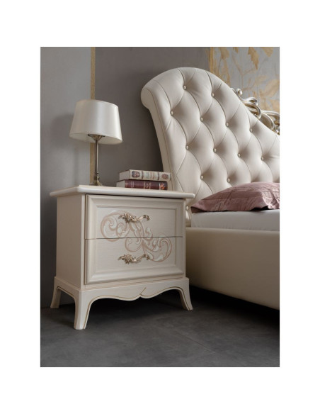 Camera da letto Marsida colore beige con armadio 2 ante scorrevoli con serigrafia - Kallea