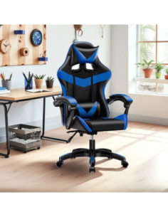 Sedia da ufficio Gaming con schienale alto e imbottitura in PVC colore nero con dettagli blu - Kallea