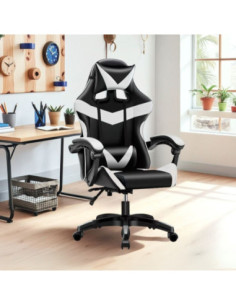 Sedia da ufficio Gaming con schienale alto e imbottitura in PVC colore nero con dettagli bianco - Kallea