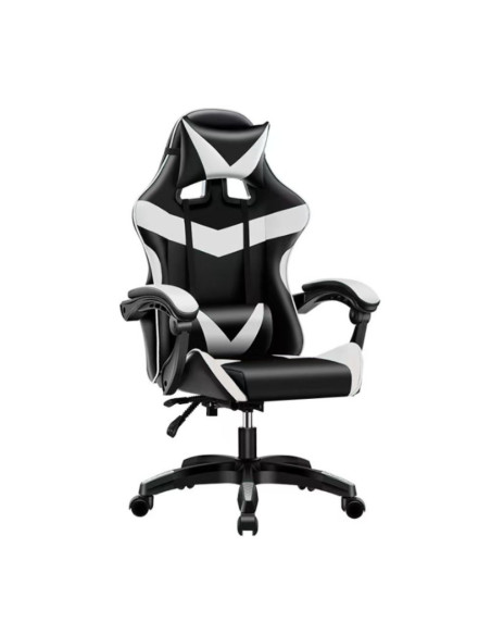 Sedia da ufficio Gaming con schienale alto e imbottitura in PVC colore nero con dettagli bianco - Kallea