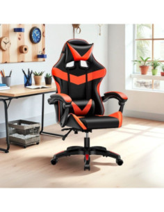 Sedia da ufficio Gaming con schienale alto e imbottitura in PVC colore nero con dettagli rosso - Kallea