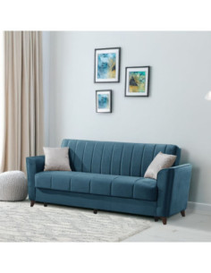 Divano letto Duca con contenitore in velluto Setra blu - Kallea