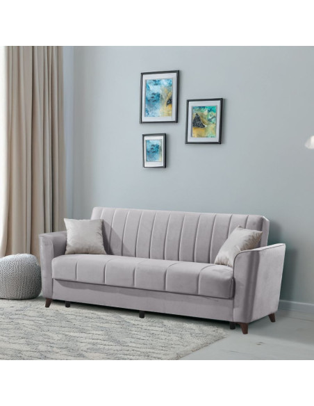 Divano letto Duca con contenitore in velluto Setra grigio - Kallea