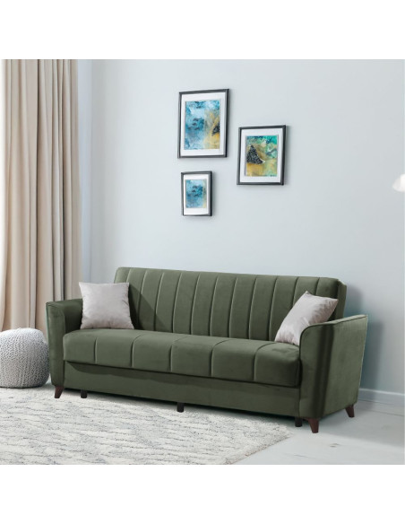 Divano letto Duca con contenitore in velluto Setra verde - Kallea