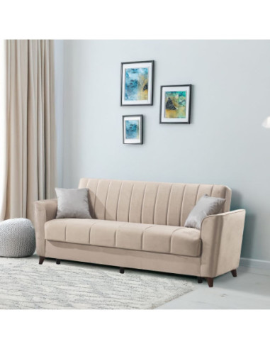Divano letto Duca con contenitore in velluto Setra crema - Kallea