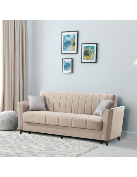 Divano letto Duca con contenitore in velluto Setra crema - Kallea