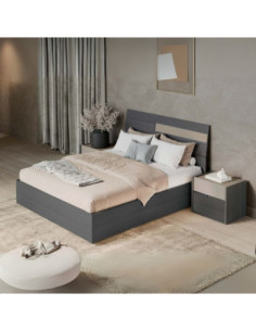 Camera da letto Tania con armadio 2 ante scorrevoli con specchi e letto contenitore in legno in colori grigio e talco - Kallea 2