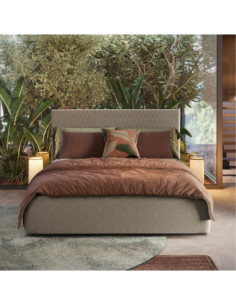 Camera da letto Faba con armadio 6 ante battenti in noce e talco e con letto contenitore imbottito Parigi in tessuto corda - ... 2