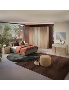 Camera da letto Faba con armadio 6 ante battenti noce e talco e letto contenitore imbottito Napoli tortora - Kallea