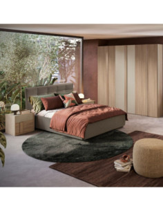 Camera da letto Faba con armadio 6 ante battenti noce e talco e letto contenitore imbottito Napoli tortora - Kallea 2