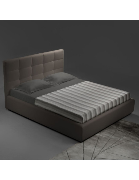 Camera da letto Faba con armadio 6 ante battenti noce e talco e letto contenitore imbottito Napoli tortora - Kallea