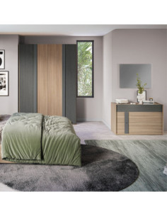 Camera da letto Faba con armadio 4 ante noce e grigio e letto contenitore in legno noce - Kallea 2