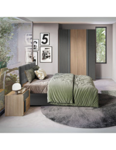 Camera da letto Faba con armadio 4 ante battenti in noce e grigio e con letto contenitore Napoli colore grigio - Kallea 2