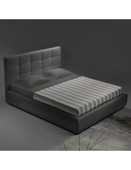 Camera da letto Faba con armadio 4 ante battenti in noce e grigio e con letto contenitore Napoli colore grigio - Kallea