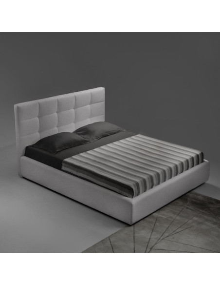 Camera da letto Faba in grigio e cemento con armadio 6 ante battenti a specchio e letto contenitore Ascoli grigio - Kallea