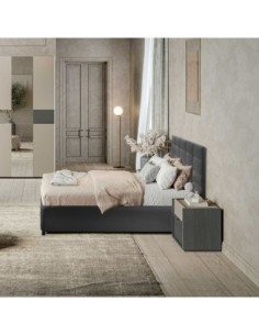 Camera da letto Tania in grigio e talco con armadio 2 ante scorrevoli con specchi e letto contenitore Napoli grigio - Kallea 2