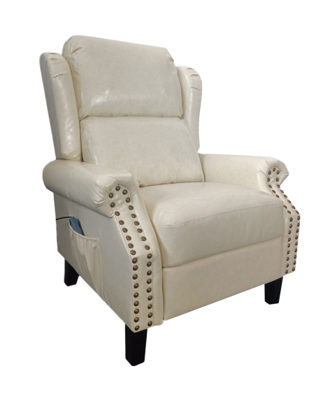 Poltrona Wing recliner 6 punti massaggianti in ecopelle colore beige - Kallea